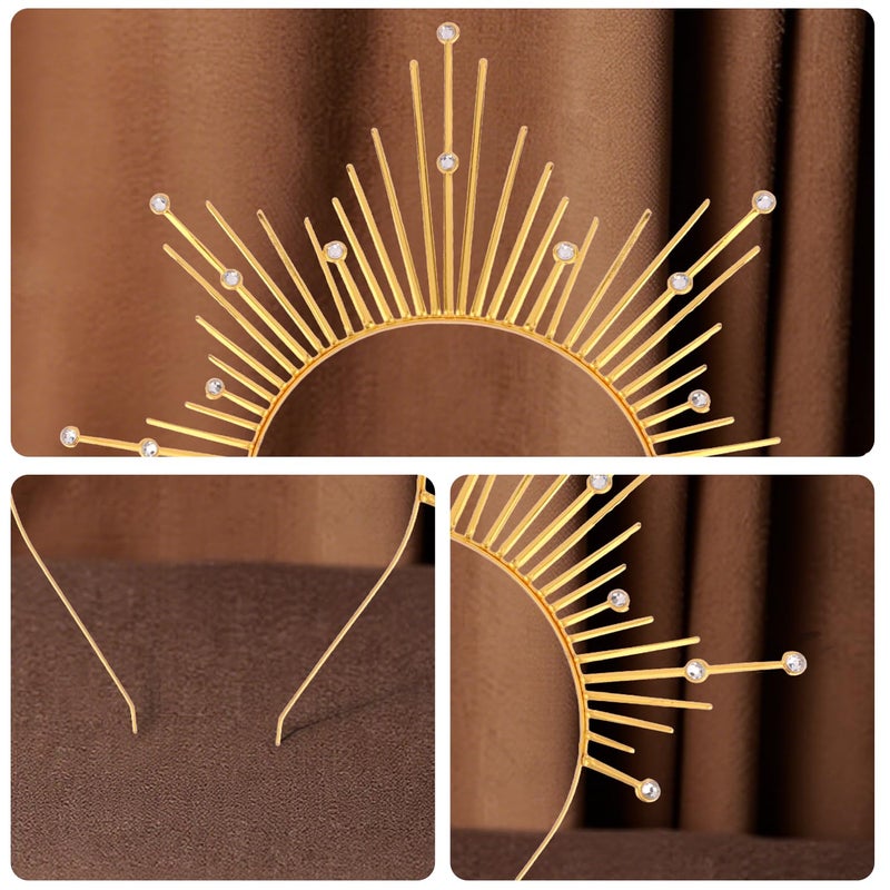 Atoden Halo Headband Mary Gold Halo Crown Greek Goddess Headpiece Sunburst Spiked Sun Headpiece Metal Renaissance Head Band Halloween Hair Accessories for Cosplay Costume Party Favors - Image 5