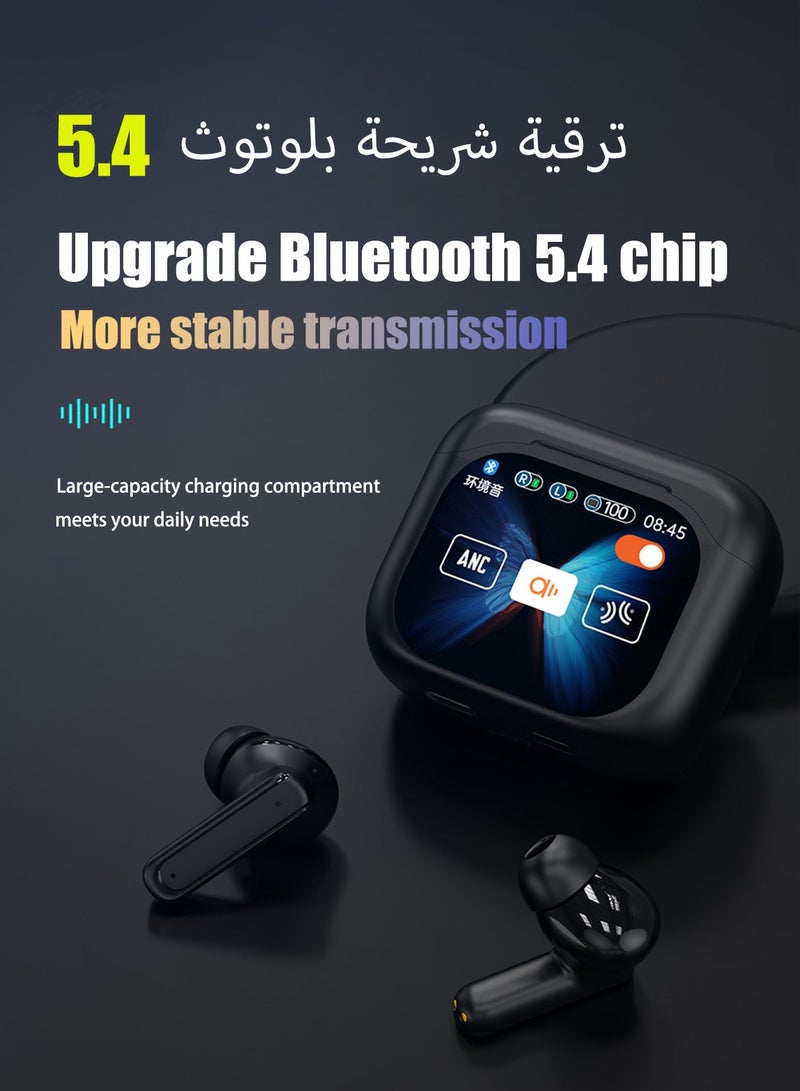 بيوينتي سماعات أذن لاسلكية تعمل بتقنية البلوتوث 5.4 مع شاشة تعمل باللمس وخاصية إلغاء الضوضاء النشطة وسماعات داخل الأذن وحافظة شحن USB وسماعات أذن ملونة وسماعات رأس للأعمال لنظامي التشغيل iOS/Android ومقاومة - Image 2