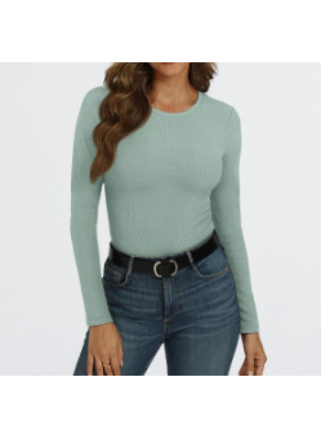 Autumn New European And American Fashion Women's Long Sleeve Stretch Round Neck Rib Slim T-shirt Top