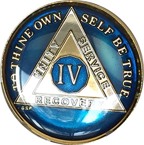 Bright Star Press 4 Year Midnight Blue AA Gold Nickel TriPlated Medallion Chip with Serenity Prayer - Image 1