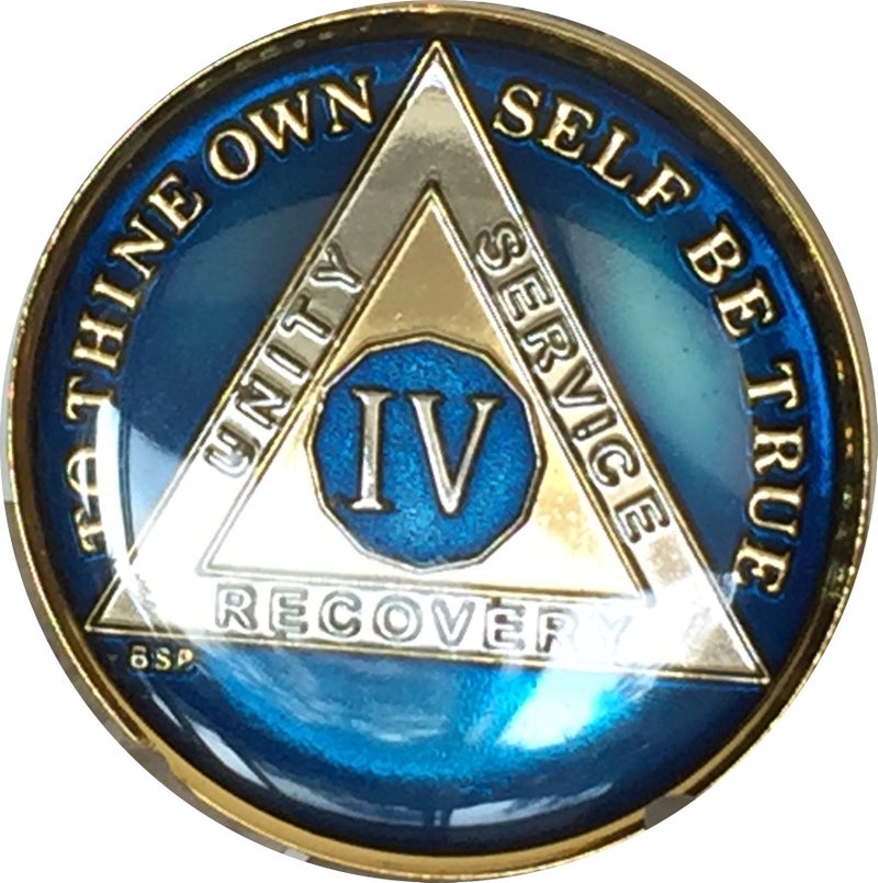 Bright Star Press 4 Year Midnight Blue AA Gold Nickel TriPlated Medallion Chip with Serenity Prayer - Image 4