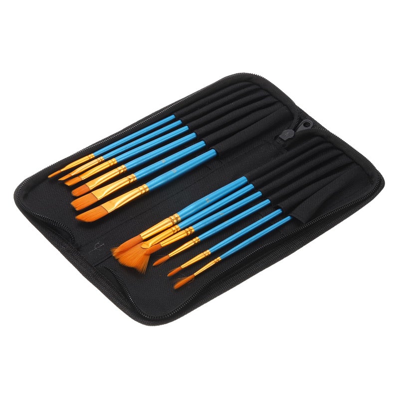 PATIKIL Paint Brushes, 12pcs Watercolor Brushes Acrylic Paint Brushes Set Small Paintbrushes with Carrying Case for Acrylic Painting Art Face Crafts, Blue