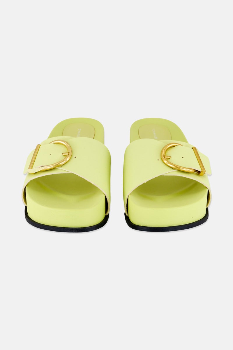 CHARLES & KEITH Women Open Toe Adjustable Buckle Slides, Neon Yellow  - Image 4