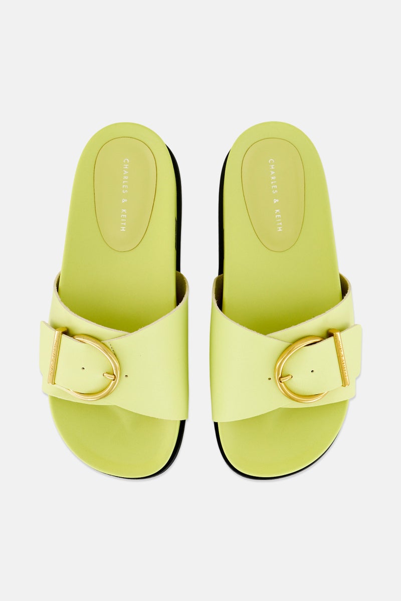 CHARLES & KEITH Women Open Toe Adjustable Buckle Slides, Neon Yellow  - Image 3