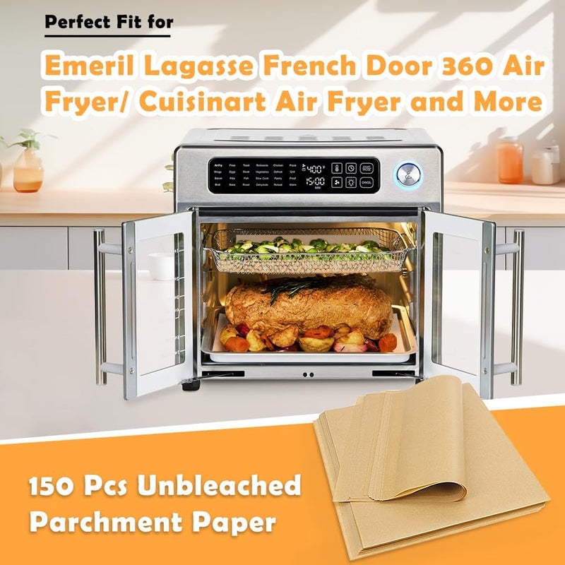 YQL 150PCS Disposable Air Fryer Parchment Paper Liners, Compatible with Emeril Lagasse 26 QT Extra Large Air Fryer, French Door 360 Convection Oven Accessories, Unbleached Rectangular Baking Sheets - Image 2