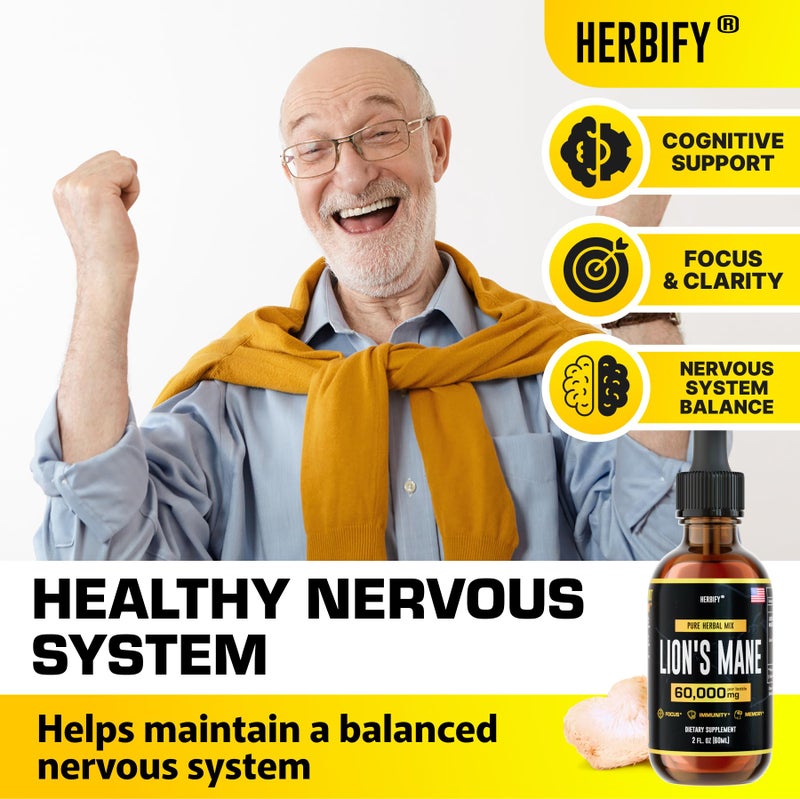 HERBIFY Lions Mane - Lions Mane Mushroom Supplement- Lions Mane Tincture - Lions Mane Immune Support - Lions Mane Tincture for Memory, Focus & Clarity - Daily Mushroom Supplement 2 Fl oz - Image 3