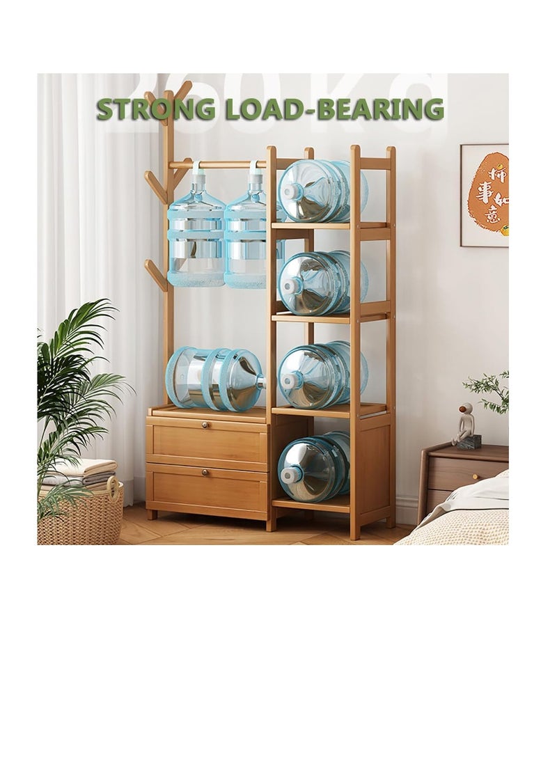 Generic - Clothing Rack Bamboo Garment Rack Coat Rack Multifunctional Bedroom Hanging Rack Clothes Organizer Hat Tree Wardrobe Storage Shelves with 6 Hooks (100cm) - Image 1