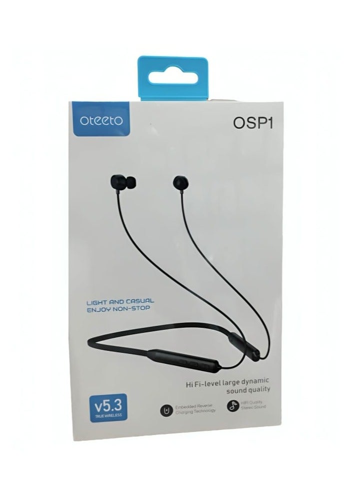 Oteeto Bluetooth Neckband Headphones Light with 5.3 Bluetooth Black