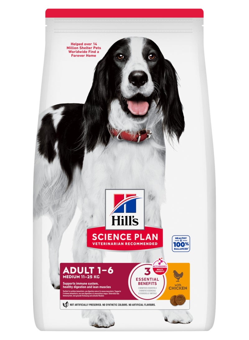 Hills Hill’s Science Plan Medium Adult Dog Food Chicken 14kg – Complete Dry Food for Medium Breed Dogs 1–6 Years | Healthy Digestion, Skin & Coat Support - Image 1