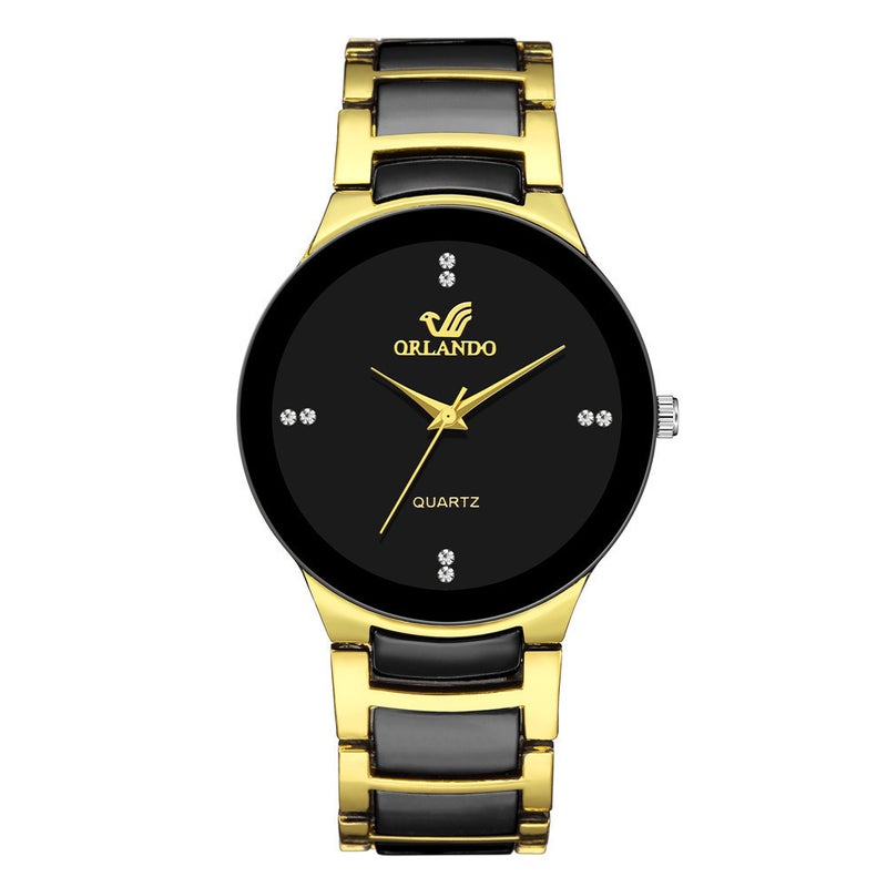 Foreign trade simple bar nail scale mens watch fashion fashion business elegant British style steel belt quartz watch men Men's black surface