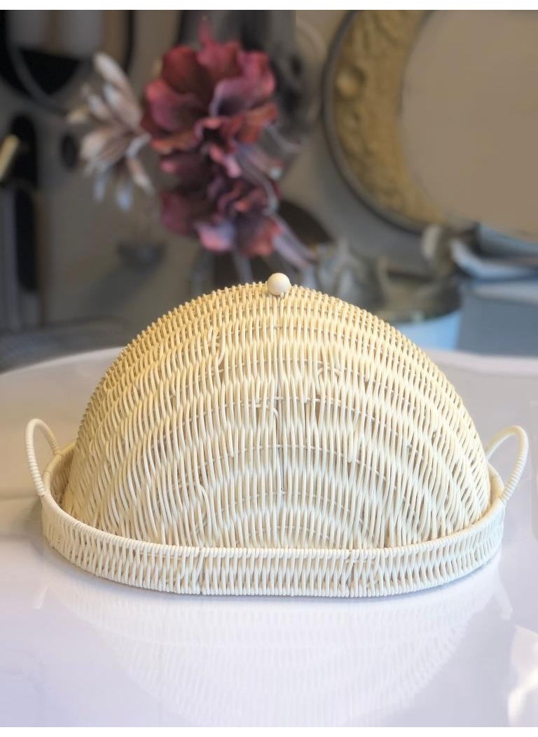 PEROTTI Synthetic Wicker Cream Oval Lidded Tray/Presentation 40X30X23CM  - Image 2