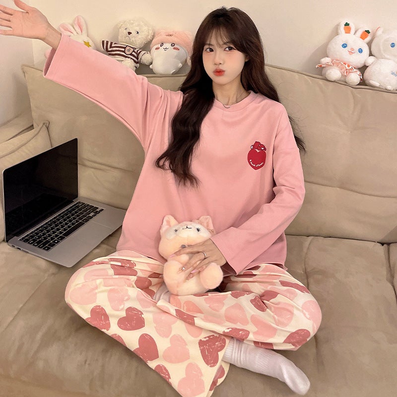 Autumn and Winter New Cartoon Pajama Set for Women, Imitation Cotton Long-Sleeved Pants, Sweet Korean Style Loose-Fitting Home Clothes That Can Be Worn Outside - Image 2