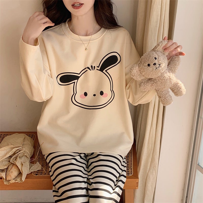 Autumn and Winter New Cartoon Pajama Set for Women, Imitation Cotton Long-Sleeved Pants, Sweet Korean Style Loose-Fitting Home Clothes That Can Be Worn Outside - Image 1