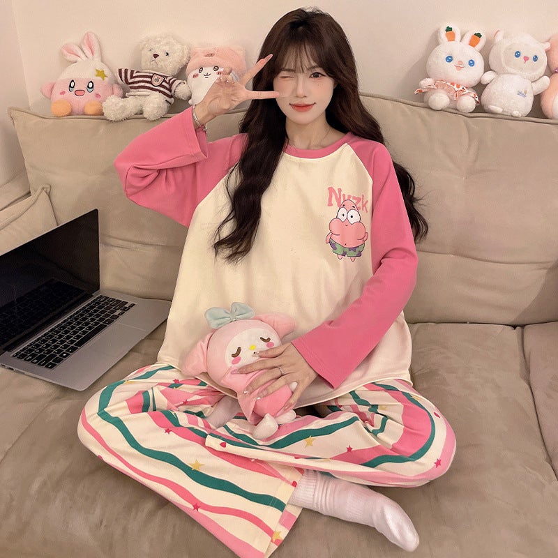 Autumn and Winter New Cartoon Pajama Set for Women, Imitation Cotton Long-Sleeved Pants, Sweet Korean Style Loose-Fitting Home Clothes That Can Be Worn Outside - Image 3