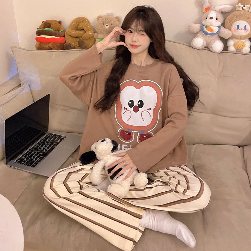 Autumn and Winter New Cartoon Pajama Set for Women, Imitation Cotton Long-Sleeved Pants, Sweet Korean Style Loose-Fitting Home Clothes That Can Be Worn Outside - Image 4