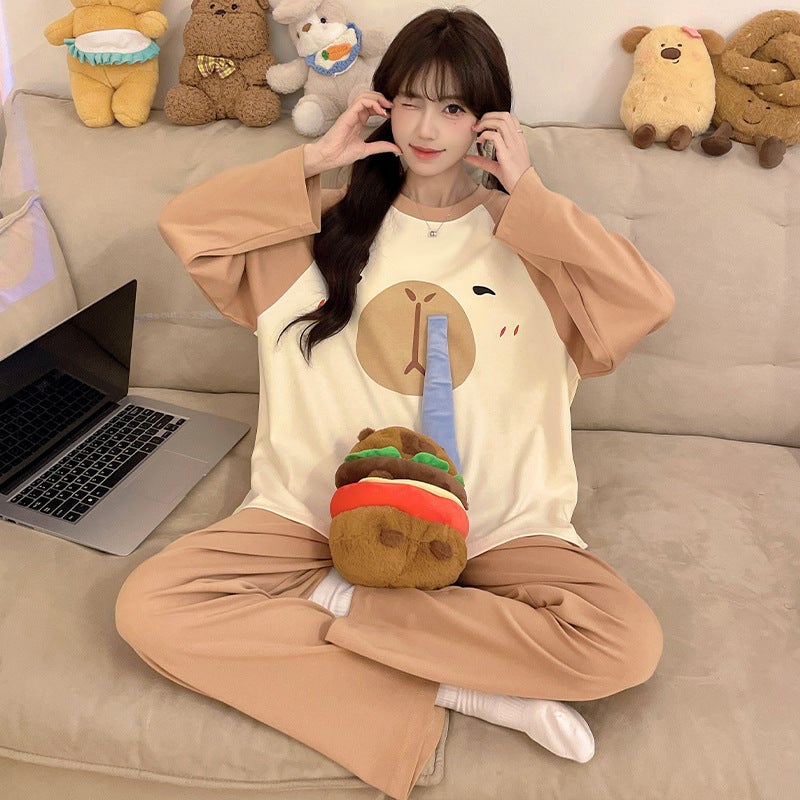 Autumn and Winter New Cartoon Pajama Set for Women, Imitation Cotton Long-Sleeved Pants, Sweet Korean Style Loose-Fitting Home Clothes That Can Be Worn Outside - Image 5