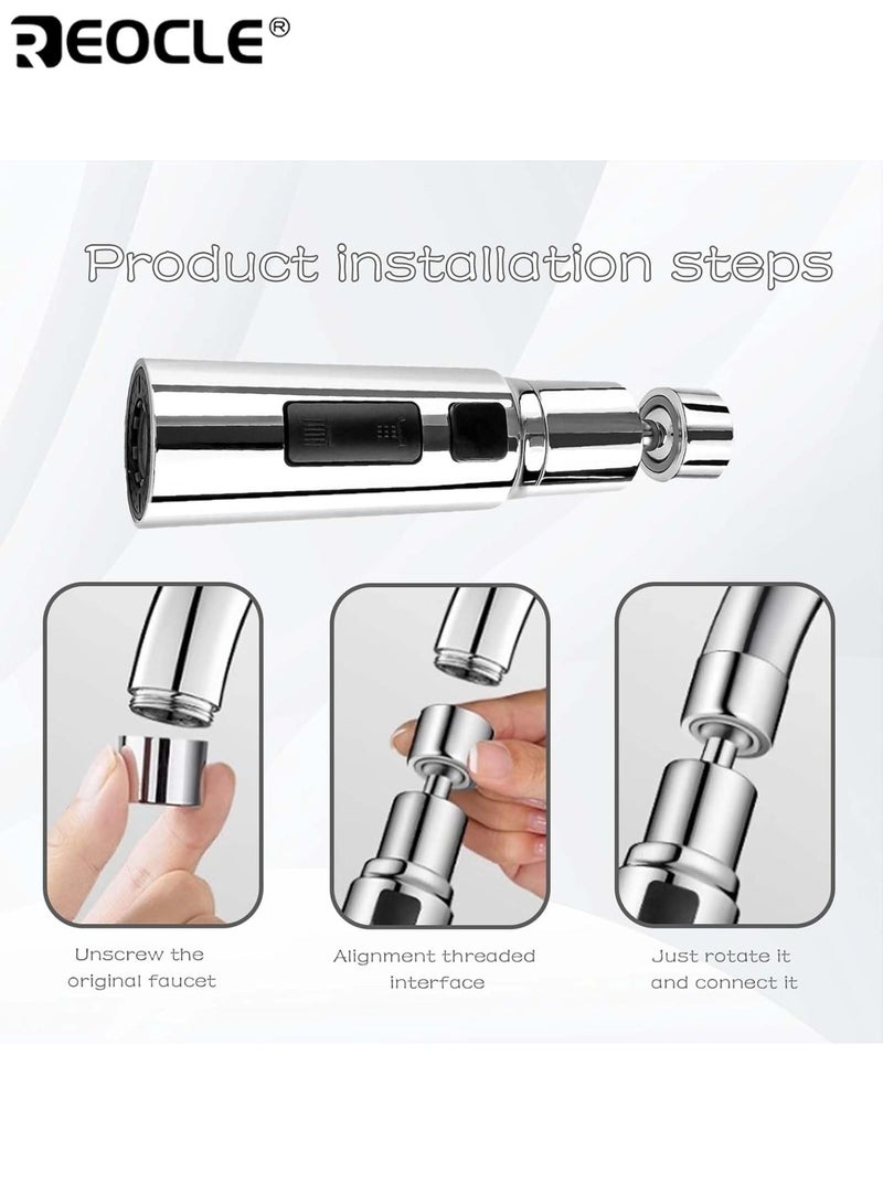 REOCLE Kitchen Tap Spray Head Swivel Spout Tap Extender Replacement Tap End Diffuser Attachment for Sink 3 Modes Anti Splash Water Saving Design for Easy Dish Washing and Cleaning - Image 4