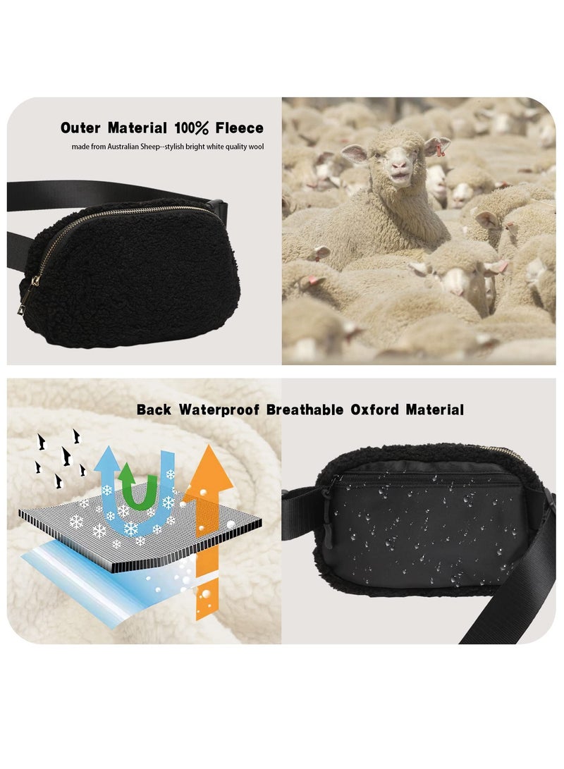 SYOSI Packs for Women with Adjustable Strap Watterproof Sherpa Belt Bag Winter Fashion Waist Packs Pack Everywhere Crossbody Bag Waist Bags for Workout Running Traveling Hiking Black  - Image 2