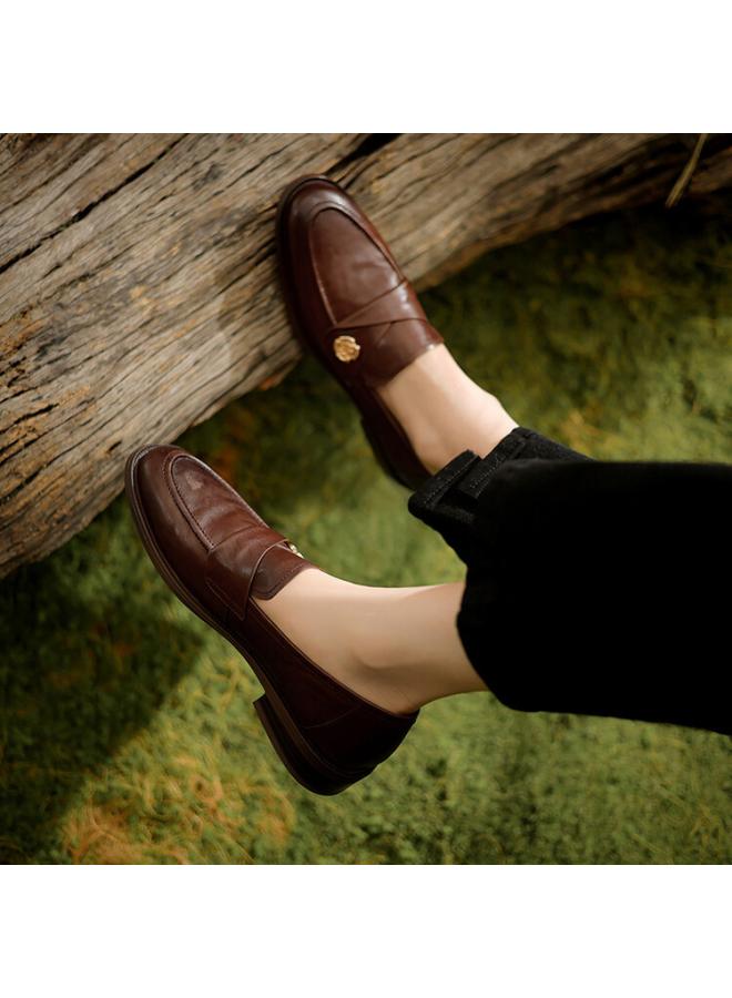 SHAKA Tire Cowhide Loafers Women'S British Style Spring New Fashion Casual College Genuine Leather Single-Layer Shoes Women'S All-Match - Image 3