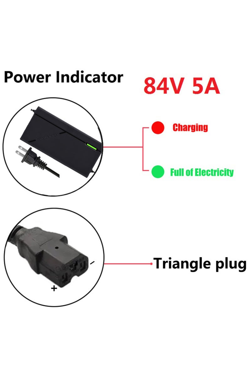 شاحن مثلثي 84 فولت 5 أمبير، شاحن بطارية ليثيوم أيون 72 فولت 5 أمبير 20 خلية، شاحن سريع ذكي 84 فولت 5 أمبير