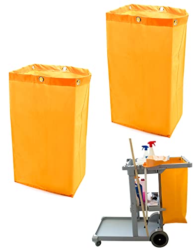 QWORK Janitorial Cart Bag 24 Gallon Waterproof Large Capacity Padded Housekeeping Commercial Replacement Cleaning Cart Bag for Collecting Trash or Clothing Yellow 2 Pack - Image 1