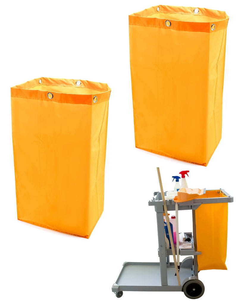 QWORK Janitorial Cart Bag 24 Gallon Waterproof Large Capacity Padded Housekeeping Commercial Replacement Cleaning Cart Bag for Collecting Trash or Clothing Yellow 2 Pack - Image 2