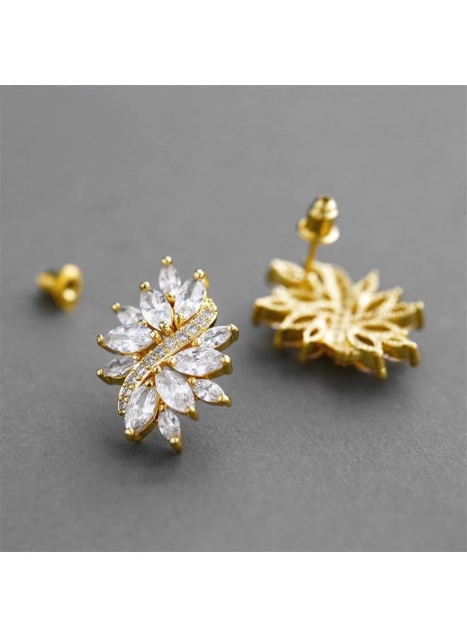 Mariell Vintage Wedding Earrings for Brides with Marquis-Cut CZ Clusters - Genuine 14kt Gold Plated - Image 3