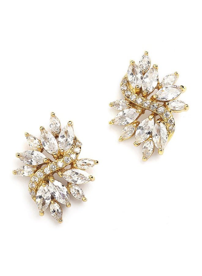 Mariell Vintage Wedding Earrings for Brides with Marquis-Cut CZ Clusters - Genuine 14kt Gold Plated - Image 1