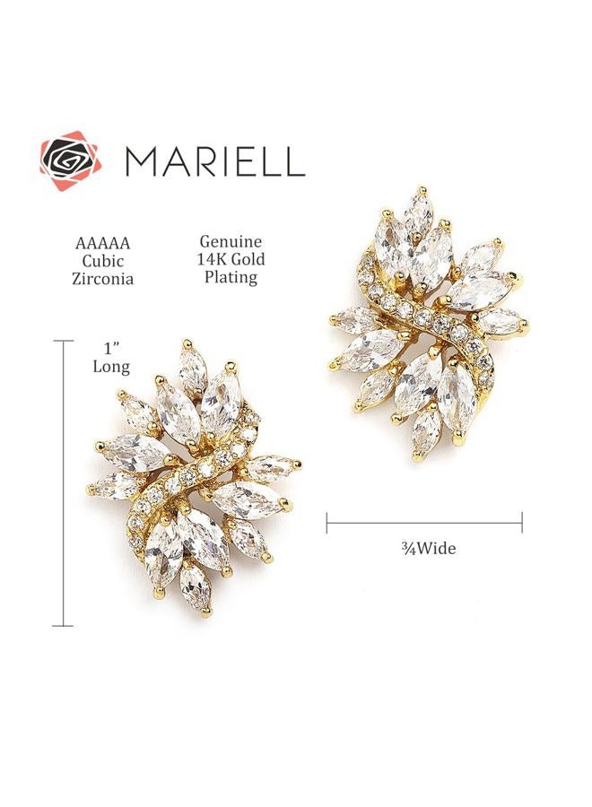 Mariell Vintage Wedding Earrings for Brides with Marquis-Cut CZ Clusters - Genuine 14kt Gold Plated - Image 5