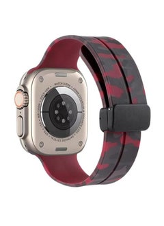 TenTech Silicone Magnetic Sports Band for Apple Watch Ultra/Ultra 2, Size 49mm 45mm 44mm 42, Soft Band for iWatch Series 9/8/7/6/5/4/3/2/1/SE - Burgundy camouflage