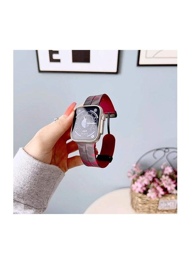 ten.tech - TenTech Silicone Magnetic Sports Band for Apple Watch Ultra/Ultra 2, Size 49mm 45mm 44mm 42, Soft Band for iWatch Series 9/8/7/6/5/4/3/2/1/SE - Burgundy camouflage - Image 1