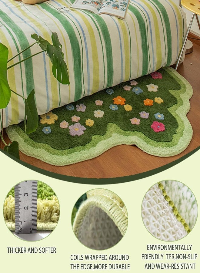 Funvalley Surperfect Cute Garden Flower Moss Rug for Bedroom, Lovely Green Moss Carpet Living Room, Irregular Flower Pattern Non Slip Water Absorbent Modern Aesthetic Soft Microfiber Decorative Carpet(19.68x31.5 Inches) - Image 3