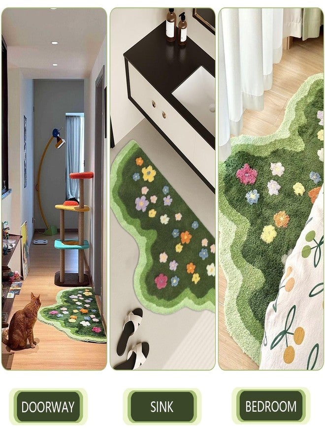Funvalley Surperfect Cute Garden Flower Moss Rug for Bedroom, Lovely Green Moss Carpet Living Room, Irregular Flower Pattern Non Slip Water Absorbent Modern Aesthetic Soft Microfiber Decorative Carpet(19.68x31.5 Inches) - Image 2