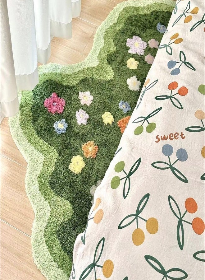 Funvalley Surperfect Cute Garden Flower Moss Rug for Bedroom, Lovely Green Moss Carpet Living Room, Irregular Flower Pattern Non Slip Water Absorbent Modern Aesthetic Soft Microfiber Decorative Carpet(19.68x31.5 Inches) - Image 1