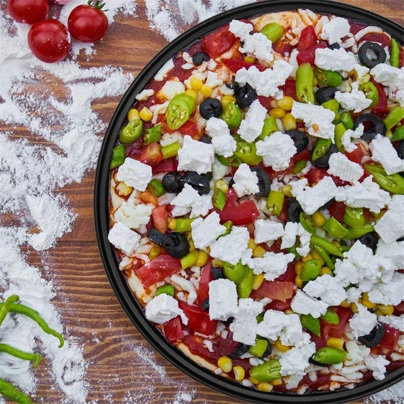 No brands Pizza Pan 12" Pizzas Baking Crisper Tray Non-Stick Bakeware Plate Professional Carbon Steel Pie Pan for Oven 2 Set (one Hole and one Non Hole) - Image 4