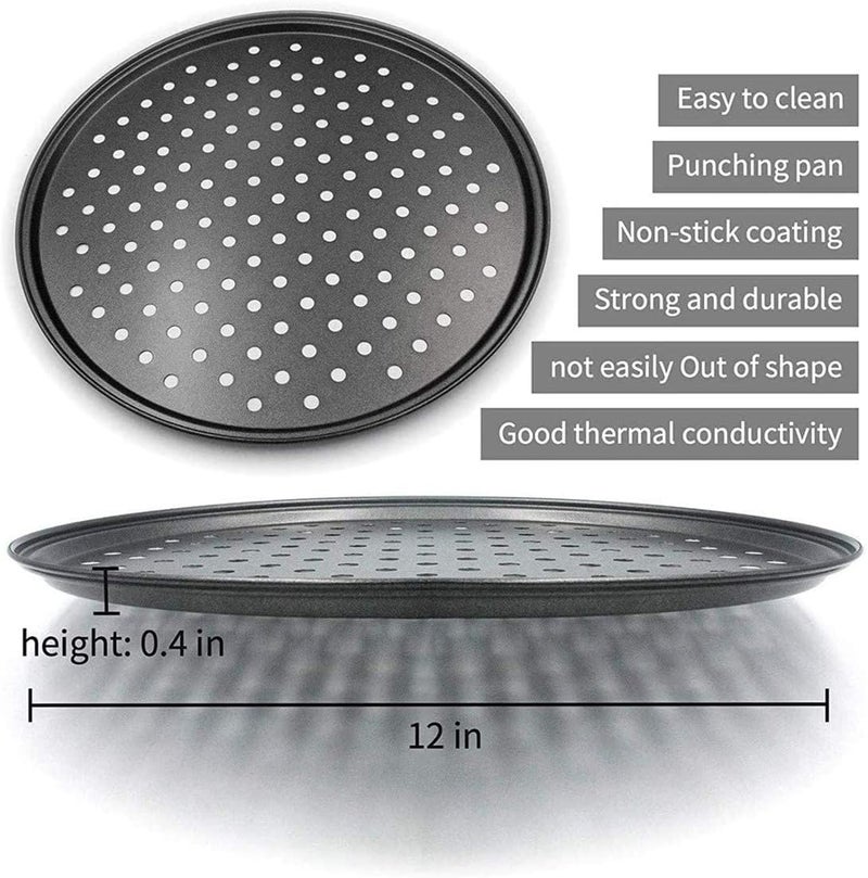 No brands Pizza Pan 12" Pizzas Baking Crisper Tray Non-Stick Bakeware Plate Professional Carbon Steel Pie Pan for Oven 2 Set (one Hole and one Non Hole) - Image 3