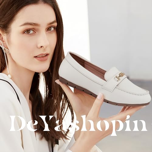 DeYashopin Women's Loafer Shoes Leisure Slip On Work Shoes Comfort Walking Flats White 10 Wide - Image 2