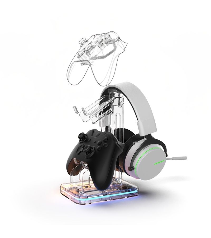 حامل شحن لجهاز تحكم RGB مع قاعدة شفافة أنيقة ومكان مخصص للسماعات - Image 1