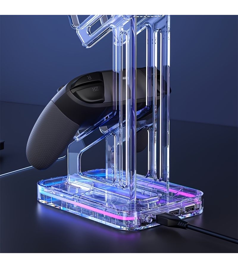 حامل شحن لجهاز تحكم RGB مع قاعدة شفافة أنيقة ومكان مخصص للسماعات - Image 3