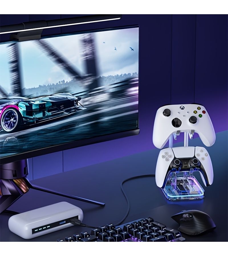 حامل شحن لجهاز تحكم RGB مع قاعدة شفافة أنيقة ومكان مخصص للسماعات - Image 5
