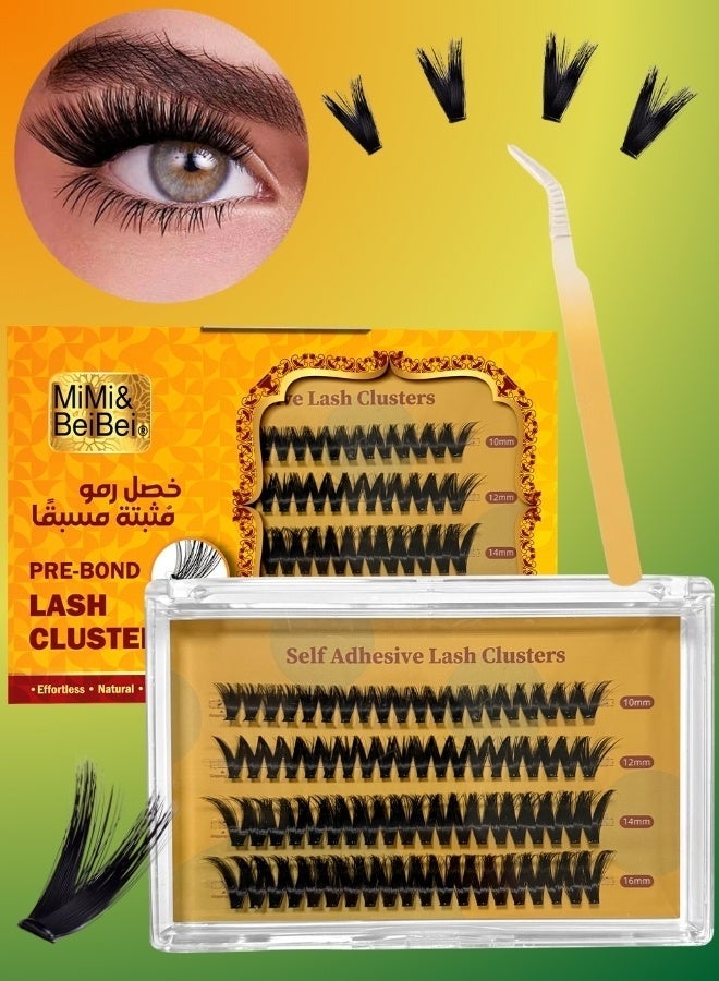 MiMi & BeiBei 80Pcs Pre Bond Lash Clusters  Self Adhesive Eyelashes Clusters Kit, False Eyelashes Pre Glued Lash Clusters Wispy Lashes Kit with Tweezers, Press On Glueless Individual Lash Extension Set 10/12/14/16mm - Image 1