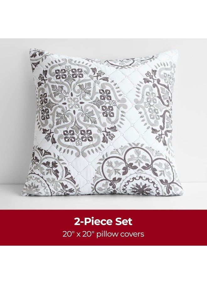mellanni - Mellanni Ultrasonic 20x20 Pillow Covers - Set of 2 Decorative Pillow Covers - with Pinsonic Stitching - for Living Room and Couch Pillows - Wrinkle, Shrink Resistant (20x20, Coverlet Rossete Gray) - Image 1