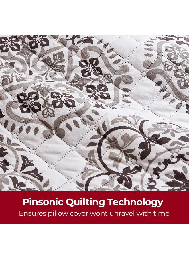 mellanni - Mellanni Ultrasonic 20x20 Pillow Covers - Set of 2 Decorative Pillow Covers - with Pinsonic Stitching - for Living Room and Couch Pillows - Wrinkle, Shrink Resistant (20x20, Coverlet Rossete Gray) - Image 1