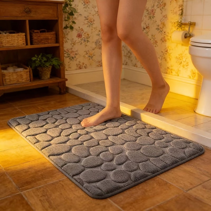 Sky Blue Ultra Soft Memory Foam Bath Mat Pvc Backing Non Slip Cobblestone Pattern Quick Dry Bathroom Mat For Shower Kitchen Home Decor Gift - Image 2