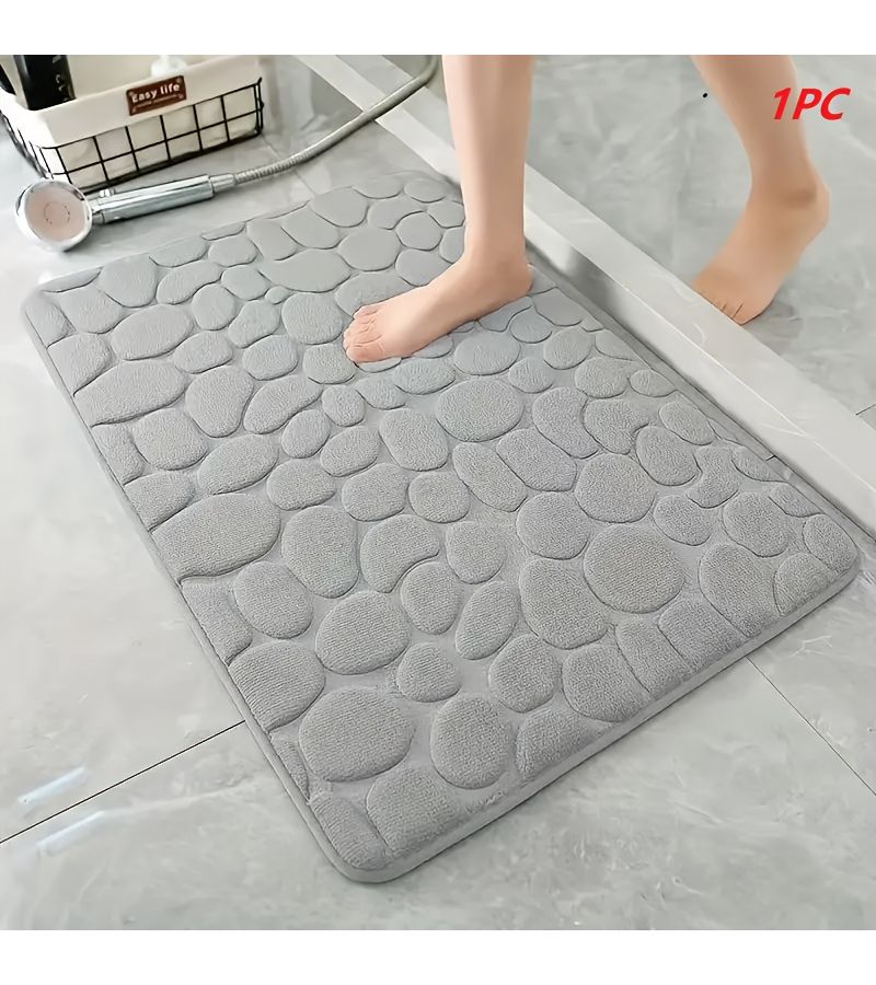 Sky Blue Ultra Soft Memory Foam Bath Mat Pvc Backing Non Slip Cobblestone Pattern Quick Dry Bathroom Mat For Shower Kitchen Home Decor Gift - Image 4