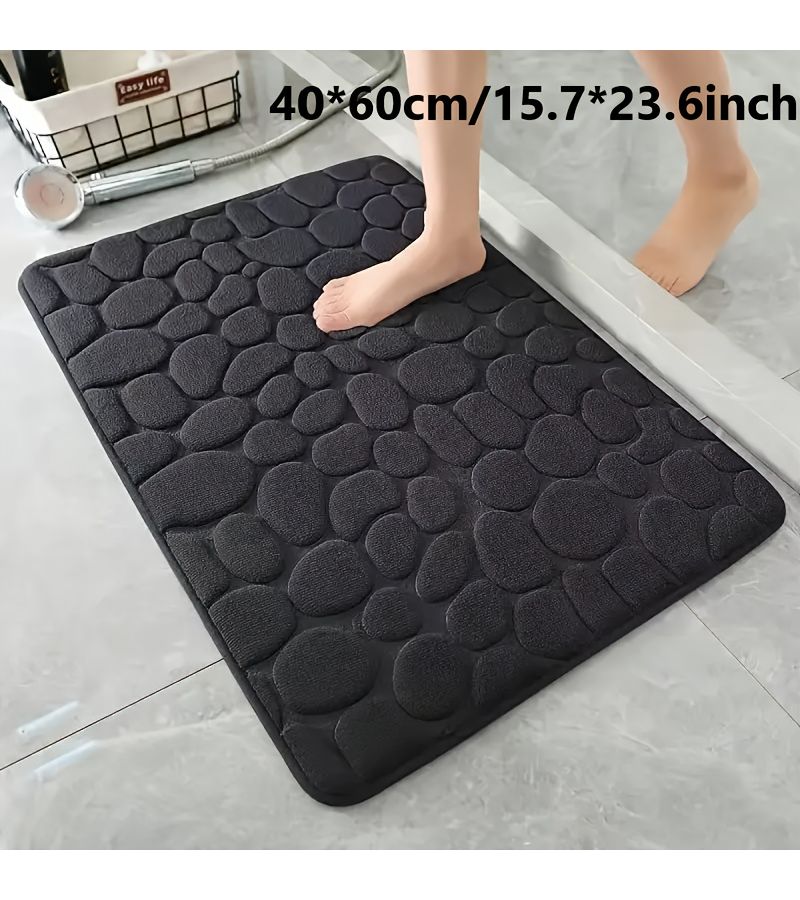 Sky Blue Ultra Soft Memory Foam Bath Mat Pvc Backing Non Slip Cobblestone Pattern Quick Dry Bathroom Mat For Shower Kitchen Home Decor Gift - Image 3