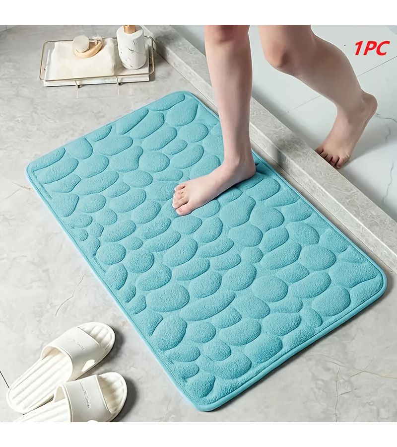 Sky Blue Ultra Soft Memory Foam Bath Mat Pvc Backing Non Slip Cobblestone Pattern Quick Dry Bathroom Mat For Shower Kitchen Home Decor Gift - Image 5