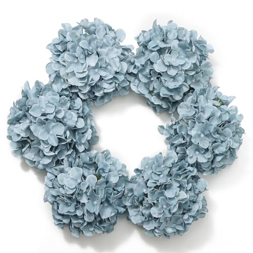 DuHouse Silk Hydrangea Artificial Flower Heads with Stems Fake Hydrangeas Flowers for DIY Wedding Centerpiece Home DecorPack of 6 Dusty Blue - Image 1