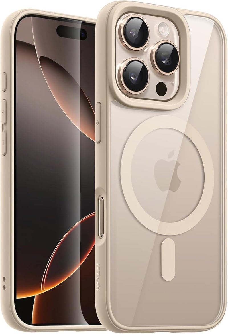 جي تيك جراب مغناطيسي لهاتف iPhone 16 Pro Max مقاس 6.9 بوصة متوافق مع Magsafe، غطاء ممتص للصدمات للهاتف، إطار TPU غير لامع بلون سادة، ظهر شفاف مضاد للخدش من التيتانيوم الصحراوي - Image 1