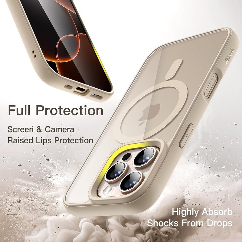 جي تيك جراب مغناطيسي لهاتف iPhone 16 Pro Max مقاس 6.9 بوصة متوافق مع Magsafe، غطاء ممتص للصدمات للهاتف، إطار TPU غير لامع بلون سادة، ظهر شفاف مضاد للخدش من التيتانيوم الصحراوي - Image 4